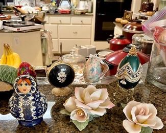 Vintage Porcelain Roses, Decorator Eggs, Nesting Doll