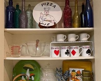 Vintage Colored Glass Decor, Mid Century Serving Trays, Vintage Planters Peanut Cookie Jar