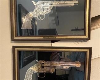 Franklin Mint Embellished Sterling Silver and 24K Gold Framed Colt .45 Peacemaker and Smith and Wesson Model 3 American Gun Art