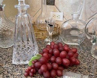 Crystal Waterford Decanter, Pewter Liquor Decanter Markers