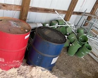 barrels, bucket and pipes