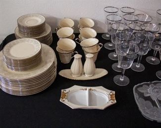 Sets of dinnerware and glasses