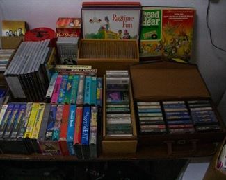 Various CDs, DVDs, and VHS