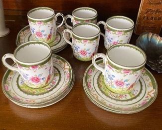 Antique Circa 1891 Coalport Porcelain Peacock Demitasse Cups/Saucers , England 