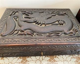 Vintage Carved Men Jewelry Box 