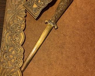 Vintage Brass Embossed Desk Pad with Note Clip and Letter Opener