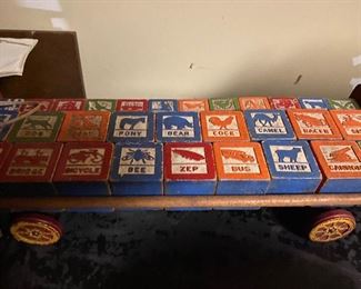 Vintage Wood Wagon with Blocks