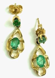 14k Gold Emerald Pierced Earrings 