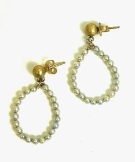 14k Gold and Pearl drop Dangle Earrings