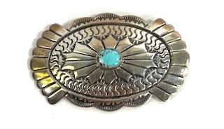 Native American  Sterling Silver Concho Brooch Pin