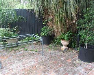 Iron table, potted plants