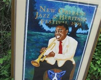 1995 Satchmo Jazz poster by George Rodrigue with blue        dog in foreground. Good luck.
