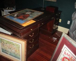 SLIGH leather top two pedestal desk