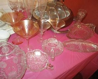 Good collection of American brilliant period cut glass; note the ice cream dish to the right