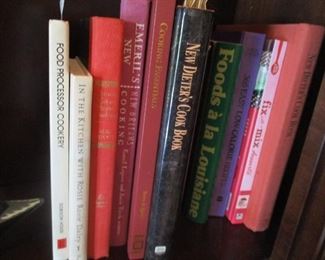 Large  book collection includes cookbooks