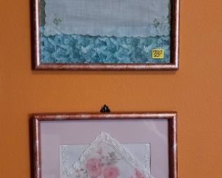 Framed vintage handkerchiefs