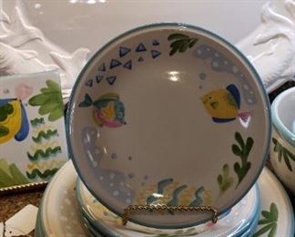 White platter with fish; "Fishy" dishes