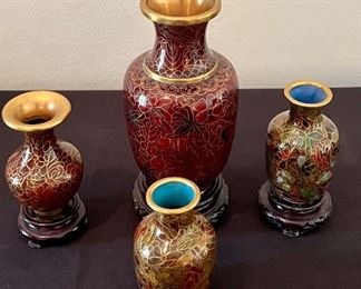 Variety of Four Small Cloisonné Vases measuring between 3" and 5" 