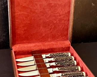 Othello Cutlery- Set of Six beautiful created knives in new condition They were taken out of plastic wrap for the photos. Marked Solingen Germany; Rostfrei.