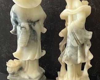 Pair of Soap Stone Carved Chinese Figurines measuring 9" and 9.5" 