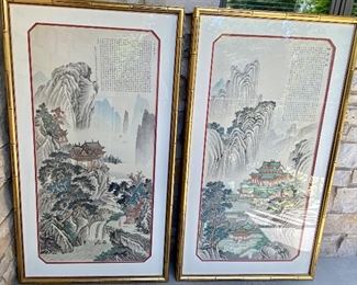 Lovely Pair of Asian Framed Artwork each measuring 29.5" x 51" Striking landscape scenes!