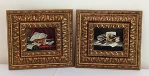 Pair of Small Framed Musical Oil Paintings. Each measures 9.5” x 10.5”.