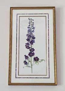 Framed Purple Delphinium Watercolor by Louise C. Gillis. Gorgeous painting measures 17” x 29”.