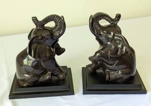 Bronze Elephant Bookends. Each measures 7.5” high and 6” wide.
