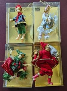 Vintage Koestel Wax Ornaments. Some have light wear. Includes Alice in Wonderland, Hansel, St. Nicholas and Rumpelstilskin.