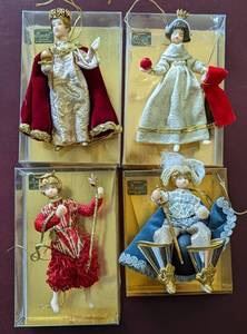 Vintage Koestel Wax Ornaments. Some have light wear. Includes Snow White, Red Queen, Devil and Munchhausen.