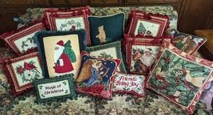 Variety of Christmas themed decorative throw pillows 
