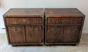 Pair of Vintage Drexel Nightstands. Both have wear/damage on the tops that can be seen in the photos. Each measures 24.5” x 16” and 24” high