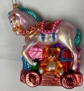 Christopher Radko "Rock and Roll Hobby Horse" Ornament measures 4.5 inches tall