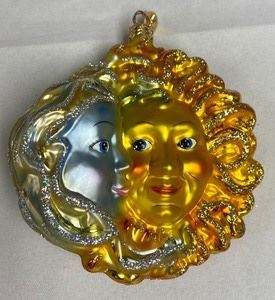 Christopher Radko "Brother Sun and Sister Moon" Ornament measures 4.5 inches tall. 