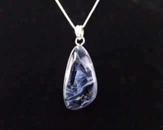 .925 Sterling Silver Blue Astrophyllite Pendant Necklace
