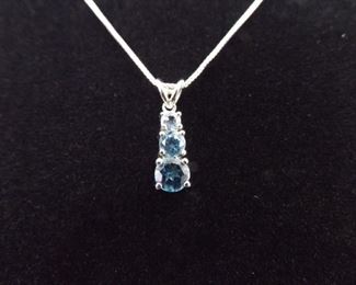 .925 Sterling Silver Faceted Topaz Crystal Pendant Necklace

