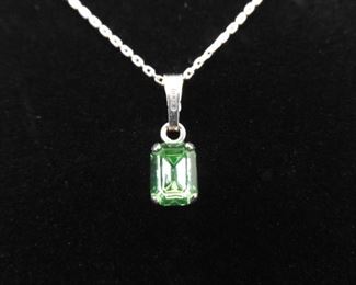 .925 Sterling Silver Emerald Cut Peridot Crystal Pendant Necklace
