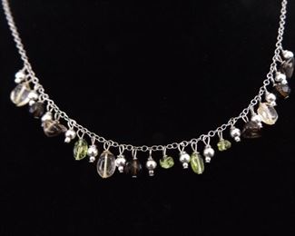 .925 Sterling Silver Peridot, Amethyst, and Quartz Pendant Necklace
