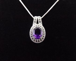 .925 Sterling Silver Amethyst Crystal Pendant Necklace
