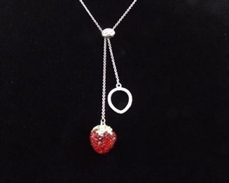 .925 Sterling Silver Swarovski Elements Strawberry Pendant Necklace
