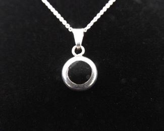 .925 Sterling Silver Inlayed Black Onyx Pendant Necklace

