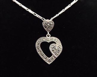 .925 Sterling Silver Art Nouveau Heart Pendant Necklace
