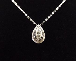 .925 Sterling Silver Art Nouveau Crystal Drop Pendant Necklace
