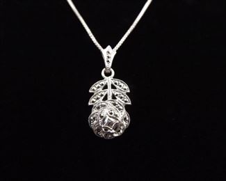 .925 Sterling Silver Art Nouveau Rose Pendant Necklace
