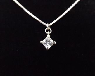 .925 Sterling Silver Square Cut Zirconia Crystal Pendant Necklace

