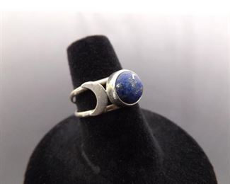 .925 Sterling Silver Lapis Lazuli Cabochon Ring Size 6.25
