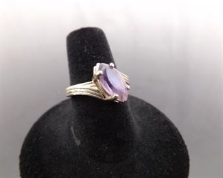 .925 Sterling Silver Marquise Cut Amethyst Ring Size 6.75
