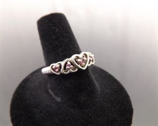 .925 Sterling Silver Ruby Chip Crystal Ring Size 8
