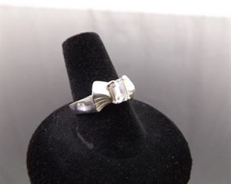 .925 Sterling Silver Emerald Cut Zirconia Bow Ring Size 8

