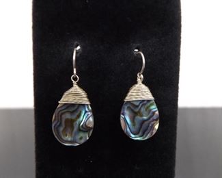 .925 Sterling Silver Abalone Dangle Hook Earrings
